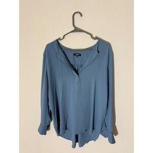 Premise Studio Blue Long Sleeve V Neck Henley Style Blouse Women's Size Medium